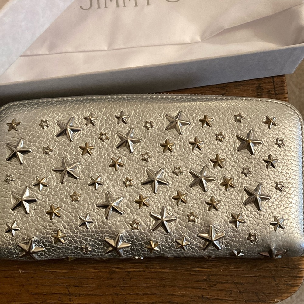 Jimmy Choo FILIPA Star Studded Zip Around Wallet Full Inclusion w/Dusty & Box